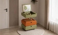 Măsuță Toaletă Ajustabilă pe Înălțime T680-3 Verde / Portocalie Extensibilă cu 3 culori LED și Oglindă Reglabilă
