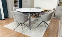 Set Masă Living Extensibilă CT106 Blat Ceramic Alb cu 4 Scaune CY815 Gri