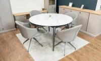 Set Masă Living Extensibilă CT106 Blat Ceramic Alb cu 4 Scaune CY815 Gri 7