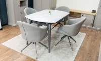 Set Masă Living Extensibilă CT106 Blat Ceramic Alb cu 4 Scaune CY815 Gri 5