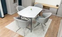 Set Masă Living Extensibilă CT106 Blat Ceramic Alb cu 4 Scaune CY815 Gri 4