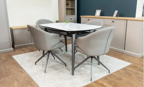 Set Masă Living Extensibilă CT106 Blat Ceramic Alb cu 4 Scaune CY815 Gri