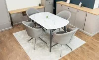 Set Masă Living Extensibilă CT106 Blat Ceramic Alb cu 4 Scaune CY815 Gri 2