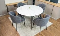 Set Masă Living Extensibilă CT106 Blat Ceramic Alb cu 4 Scaune DCM0102CF Gri