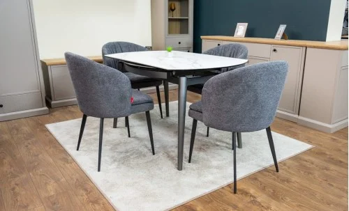 Set Masă Living Extensibilă CT106 Blat Ceramic Alb cu 4 Scaune DCM0102CF Gri