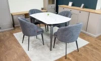 Set Masă Living Extensibilă CT106 Blat Ceramic Alb cu 4 Scaune DCM0102CF Gri
