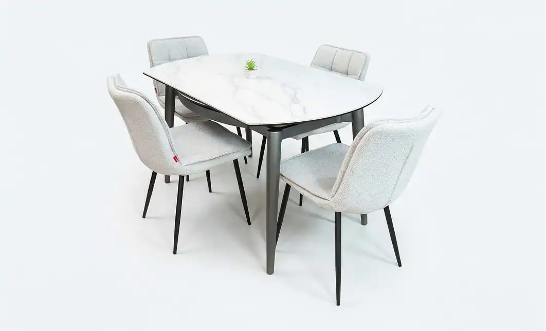 Set Masă Living Extensibilă CT106 Blat Ceramic Alb cu 4 Scaune DCM2001AF Bej 1