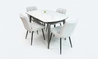 Set Masă Living Extensibilă CT106 Blat Ceramic Alb cu 4 Scaune DCM2001AF Bej 1