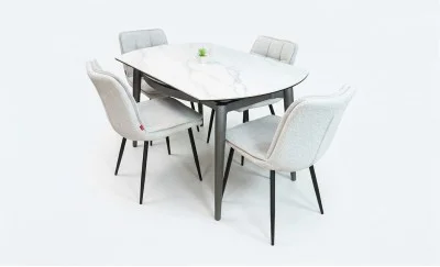 Set Masă Living Extensibilă CT106 Blat Ceramic Alb cu 4 Scaune DCM2001AF Bej
