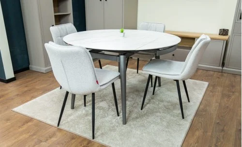 Set Masă Living Extensibilă CT106 Blat Ceramic Alb cu 4 Scaune DCM2001AF Bej