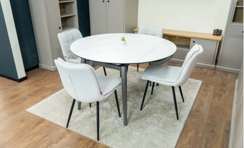 Set Masă Living Extensibilă CT106 Blat Ceramic Alb cu 4 Scaune DCM2001AF Bej