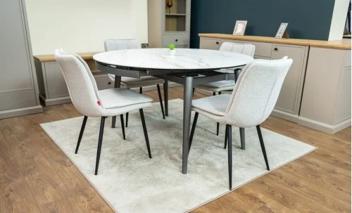 Set Masă Living Extensibilă CT106 Blat Ceramic Alb cu 4 Scaune DCM2001AF Bej