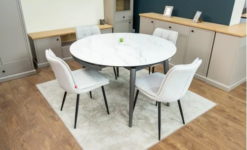 Set Masă Living Extensibilă CT106 Blat Ceramic Alb cu 4 Scaune DCM2001AF Bej