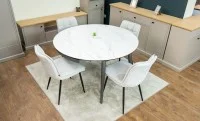 Set Masă Living Extensibilă CT106 Blat Ceramic Alb cu 4 Scaune DCM2001AF Bej