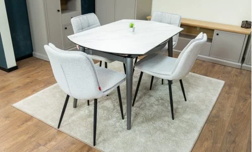 Set Masă Living Extensibilă CT106 Blat Ceramic Alb cu 4 Scaune DCM2001AF Bej