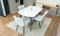 Set Masă Living Extensibilă CT106 Blat Ceramic Alb cu 4 Scaune DCM2001AF Bej
