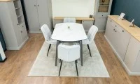 Set Masă Living Extensibilă CT106 Blat Ceramic Alb cu 4 Scaune DCM2001AF Bej
