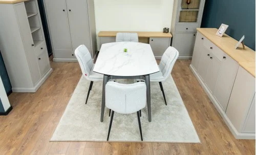 Set Masă Living Extensibilă CT106 Blat Ceramic Alb cu 4 Scaune DCM2001AF Bej