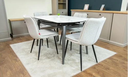 Set Masă Living Extensibilă CT106 Blat Ceramic Alb cu 4 Scaune DCM2001AF Bej