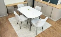 Set Masă Living Extensibilă CT106 Blat Ceramic Alb cu 4 Scaune DCM2001AF Bej 2