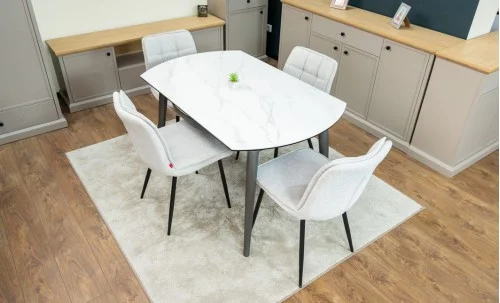 Set Masă Living Extensibilă CT106 Blat Ceramic Alb cu 4 Scaune DCM2001AF Bej