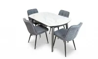 Set Masă Living Extensibilă CT106 Blat Ceramic Alb cu 4 Scaune DCM2001AF Gri 1