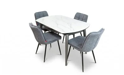 Set Masă Living Extensibilă CT106 Blat Ceramic Alb cu 4 Scaune DCM2001AF Gri