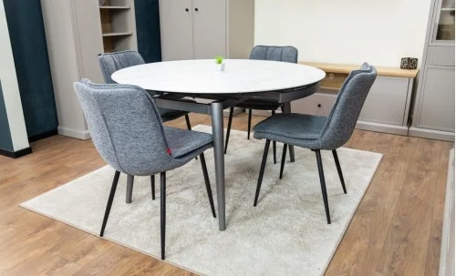 Set Masă Living Extensibilă CT106 Blat Ceramic Alb cu 4 Scaune DCM2001AF Gri
