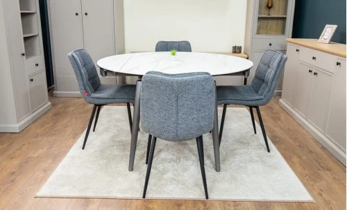 Set Masă Living Extensibilă CT106 Blat Ceramic Alb cu 4 Scaune DCM2001AF Gri