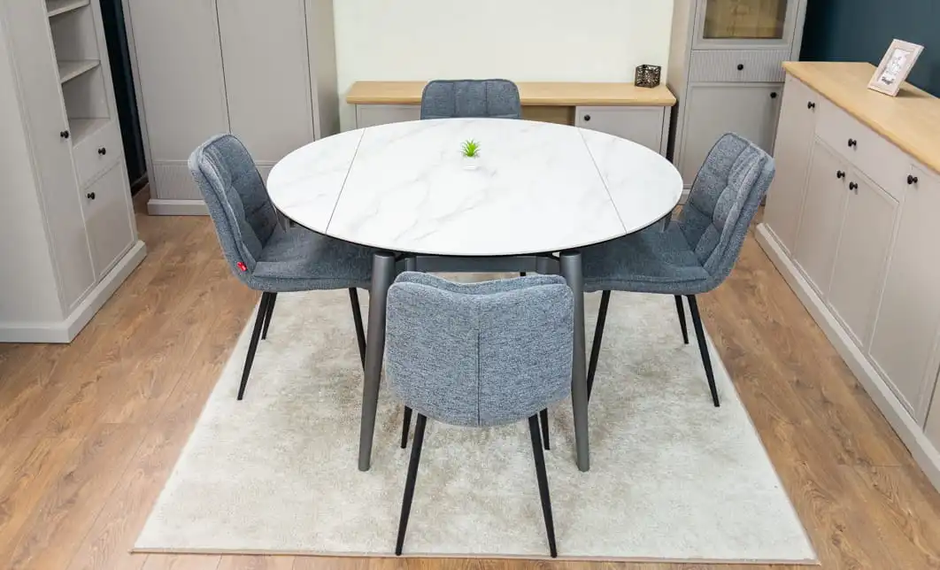 Set Masă Living Extensibilă CT106 Blat Ceramic Alb cu 4 Scaune DCM2001AF Gri 9