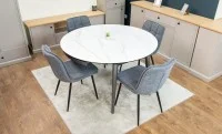 Set Masă Living Extensibilă CT106 Blat Ceramic Alb cu 4 Scaune DCM2001AF Gri