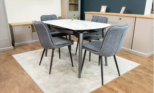 Set Masă Living Extensibilă CT106 Blat Ceramic Alb cu 4 Scaune DCM2001AF Gri