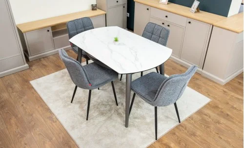 Set Masă Living Extensibilă CT106 Blat Ceramic Alb cu 4 Scaune DCM2001AF Gri