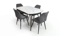 Set Masă Living Extensibilă CT106 Blat Ceramic Alb cu 4 Scaune Tapițate KJC104 Gri
