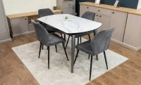 Set Masă Living Extensibilă CT106 Blat Ceramic Alb cu 4 Scaune Tapițate KJC104 Gri