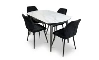 Set Masă Living Extensibilă CT106 Blat Ceramic Alb cu 4 Scaune Tapițate KJC104 Negre 1