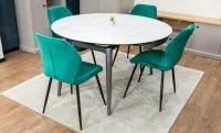 Set Masă Living Extensibilă CT106 Blat Ceramic Alb cu 4 Scaune Tapițate KJC104 Verzi 6