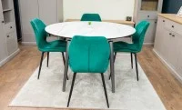 Set Masă Living Extensibilă CT106 Blat Ceramic Alb cu 4 Scaune Tapițate KJC104 Verzi 8