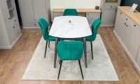 Set Masă Living Extensibilă CT106 Blat Ceramic Alb cu 4 Scaune Tapițate KJC104 Verzi