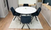Set Masă Living Extensibilă CT106 Blat Ceramic Alb cu 4 Scaune Tapițate KJC356 Negre 9