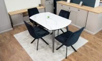 Set Masă Living Extensibilă CT106 Blat Ceramic Alb cu 4 Scaune Tapițate KJC356 Negre 2