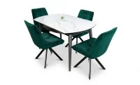 Set Masă Living Extensibilă CT106 Blat Ceramic Alb cu 4 Scaune Tapițate KJC356 Verzi