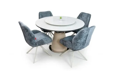 Set Masă Living Extensibilă CT163 Blat Ceramic Alb cu 4 Scaune DCM0104CS Gri