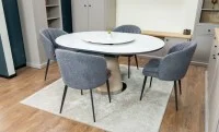 Set Masă Living Extensibilă CT163 Blat Ceramic Alb cu 4 Scaune DCM0102CF Gri