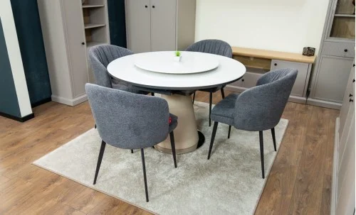 Set Masă Living Extensibilă CT163 Blat Ceramic Alb cu 4 Scaune DCM0102CF Gri