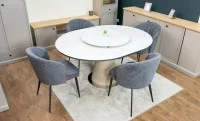 Set Masă Living Extensibilă CT163 Blat Ceramic Alb cu 4 Scaune DCM0102CF Gri 6