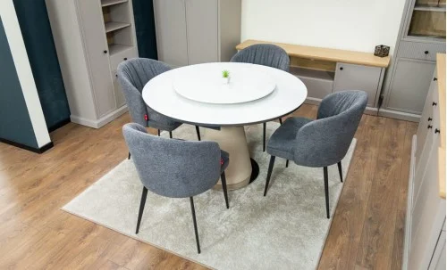 Set Masă Living Extensibilă CT163 Blat Ceramic Alb cu 4 Scaune DCM0102CF Gri