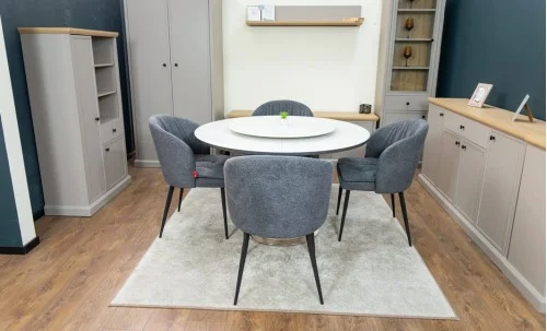 Set Masă Living Extensibilă CT163 Blat Ceramic Alb cu 4 Scaune DCM0102CF Gri