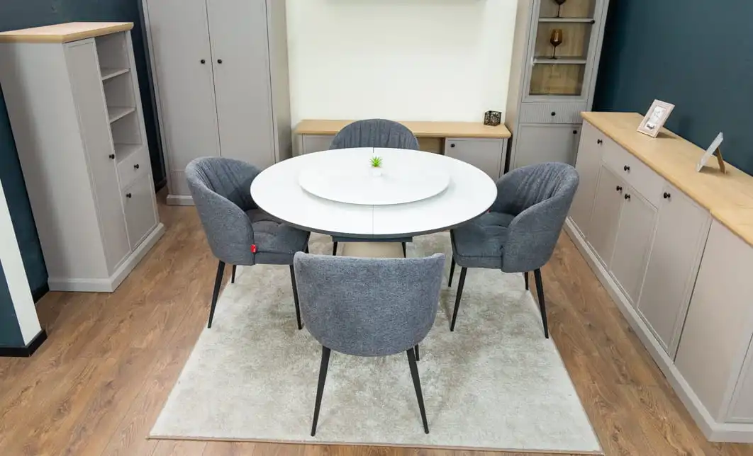 Set Masă Living Extensibilă CT163 Blat Ceramic Alb cu 4 Scaune DCM0102CF Gri 4