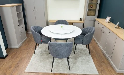 Set Masă Living Extensibilă CT163 Blat Ceramic Alb cu 4 Scaune DCM0102CF Gri